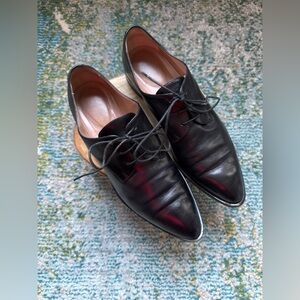 Vintage Emporio Armani black leather tie loafers, size 38.5